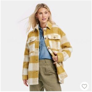 Universal Thread Womens XS Brushed Shacket Yellow Plaid Button Up